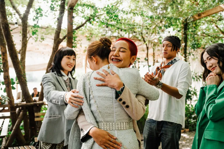 Group of people connecting and hugging